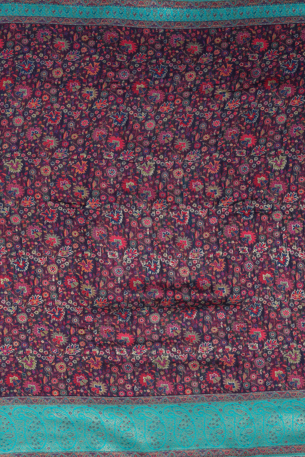 Pashmina Silk Saree In Navy Blue With Floral Design