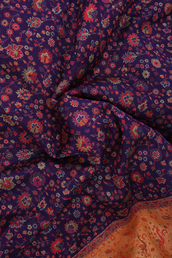 Pashmina Silk Saree In Purple With Floral Design