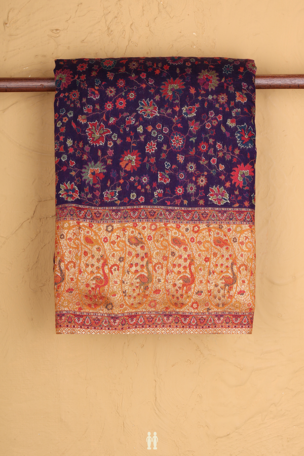 Pashmina Silk Saree In Purple With Floral Design