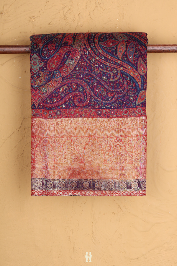 Pashmina Silk Saree In Purple With Floral Design
