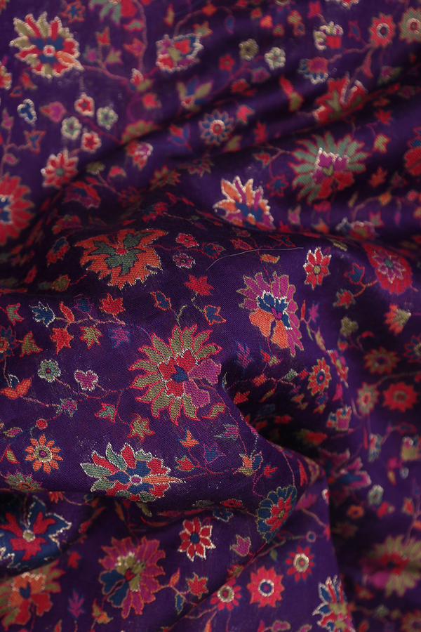 Pashmina Silk Saree In Regal Purple With Floral Design