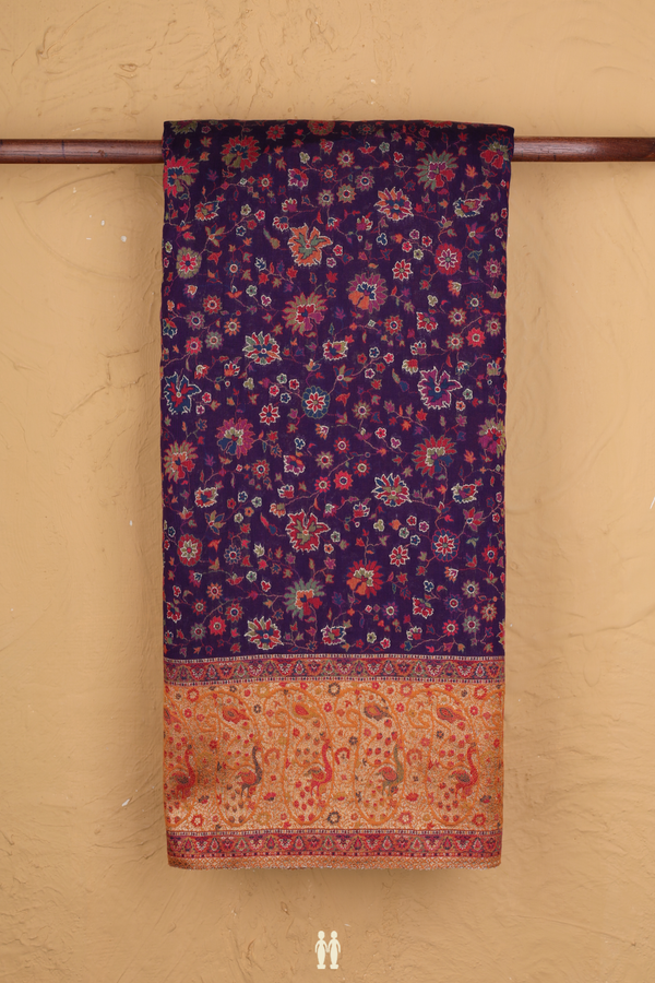 Pashmina Silk Saree In Regal Purple With Floral Design