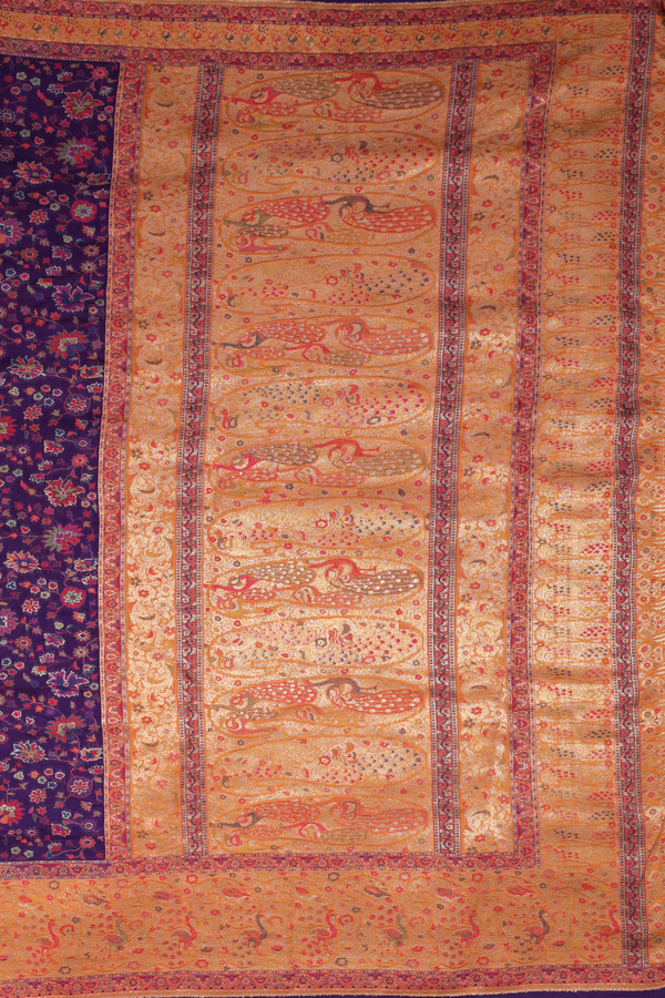 Pashmina Silk Saree In Regal Purple With Floral Design