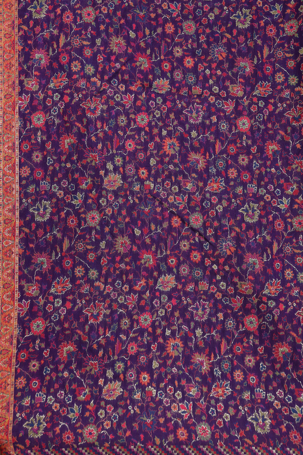 Pashmina Silk Saree In Regal Purple With Floral Design