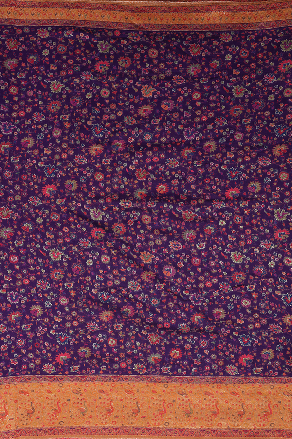 Pashmina Silk Saree In Regal Purple With Floral Design