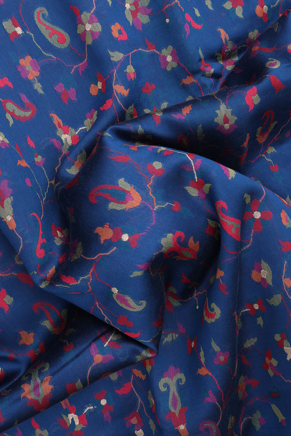 Pashmina Wool Silk Saree In Berry Blue With Floral Design