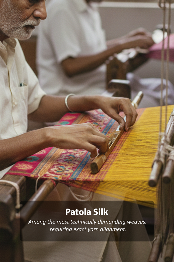 Patola Silk Saree In Purple With Ikat Design