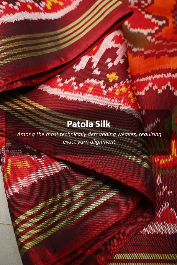 Patola Silk Saree In In Royal Orange With Diamond Design