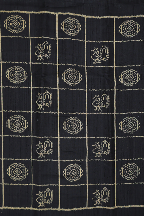 Patola Silk Saree In Black With Checks Design