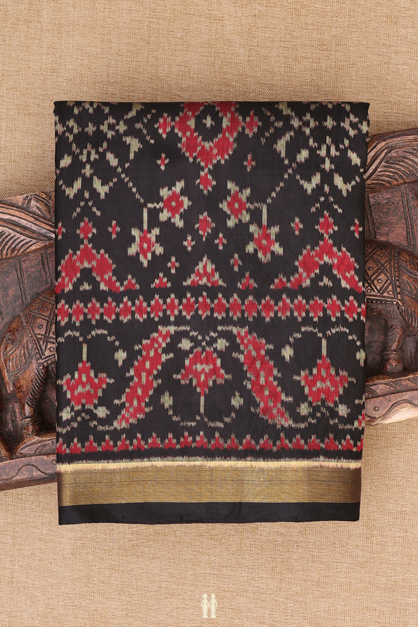 Patola Silk Saree In Black With Ikat Design