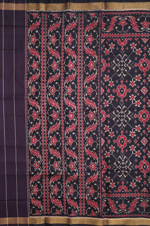 Patola Silk Saree In Black With Ikat Design