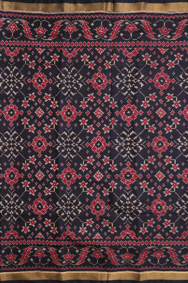 Patola Silk Saree In Black With Ikat Design