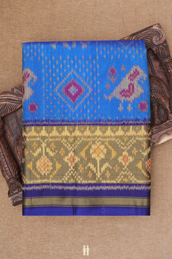 Patola Silk Saree In Blue With Elephant Design