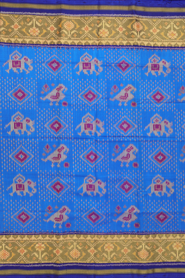 Patola Silk Saree In Blue With Elephant Design