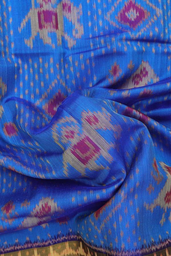 Patola Silk Saree In Blue With Elephant Design