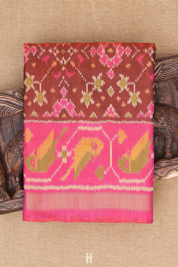 Patola Silk Saree In Brown With Ikat Design