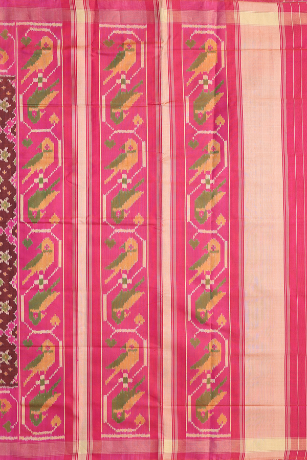 Patola Silk Saree In Brown With Ikat Design