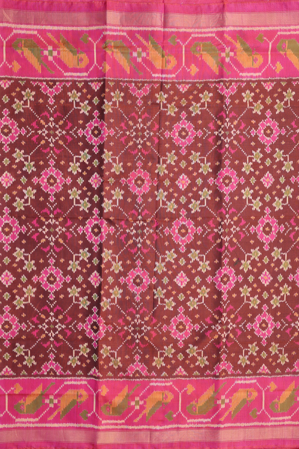 Patola Silk Saree In Brown With Ikat Design