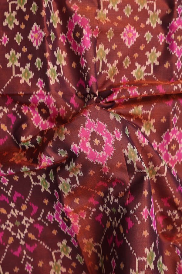 Patola Silk Saree In Brown With Ikat Design