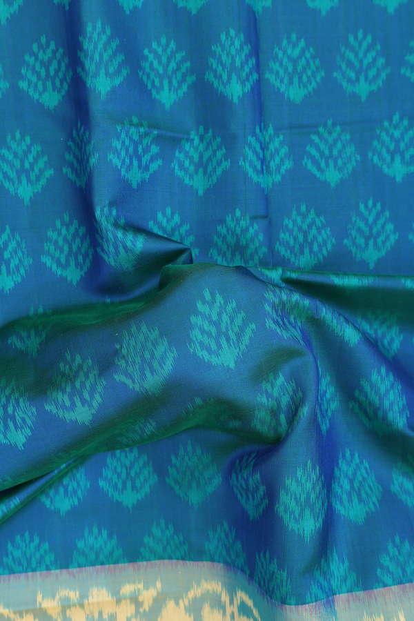Patola Silk Saree In Capri Blue With Printed Design