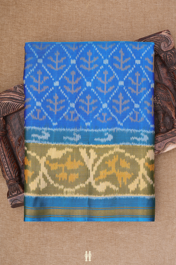 Patola Silk Saree In Cerulean Blue With Diamond Design
