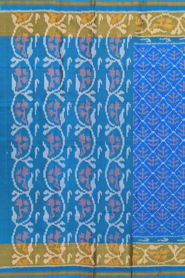 Patola Silk Saree In Cerulean Blue With Diamond Design