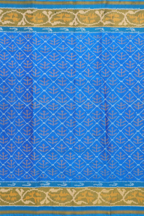 Patola Silk Saree In Cerulean Blue With Diamond Design