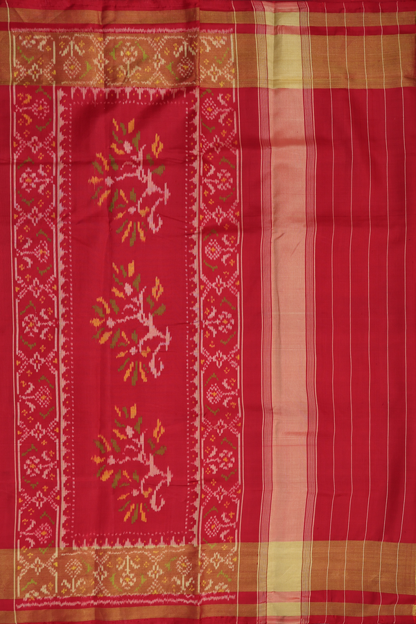 Patola Silk Saree In Chilli Red With Ogee Design