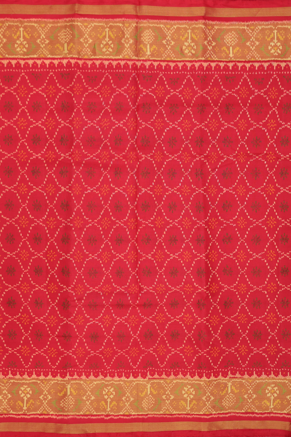 Patola Silk Saree In Chilli Red With Ogee Design