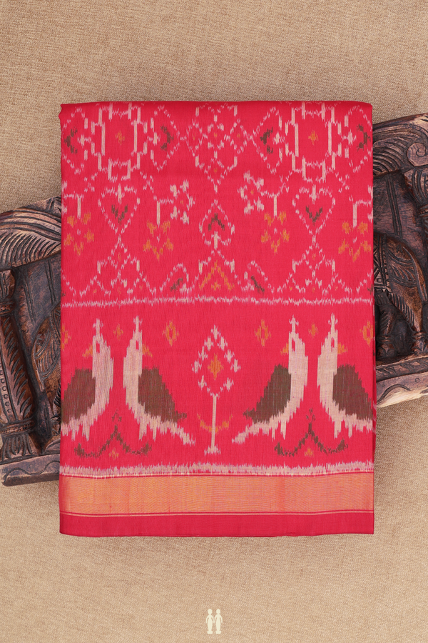 Patola Silk Saree In Crimson Red With Ikat Design