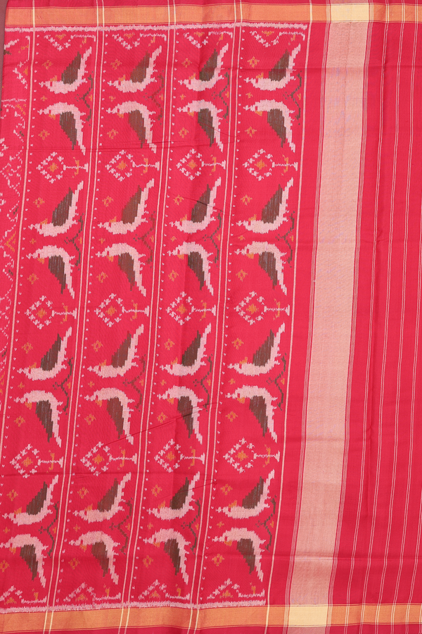 Patola Silk Saree In Crimson Red With Ikat Design