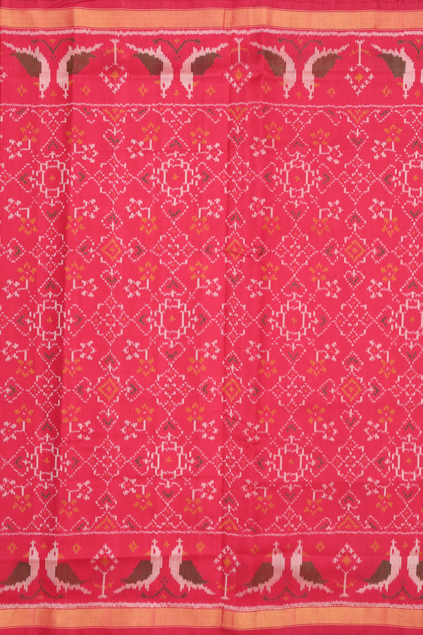 Patola Silk Saree In Crimson Red With Ikat Design