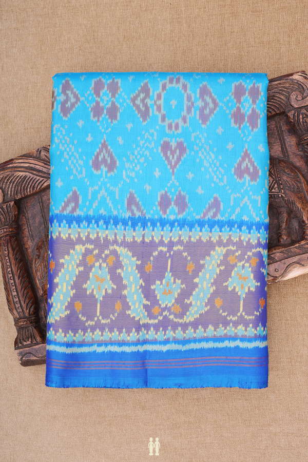 Patola Silk Saree In Deep Sky Blue With Allover Design