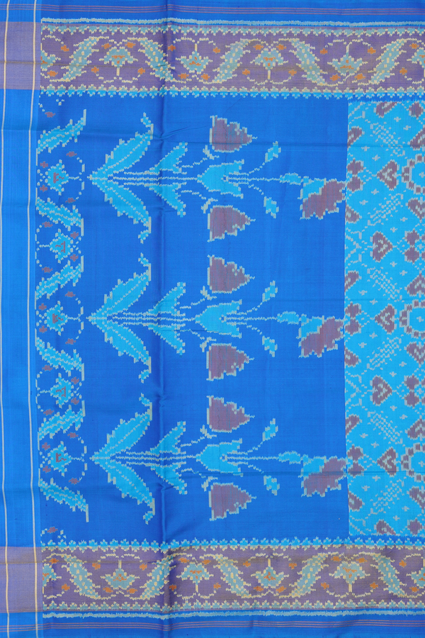 Patola Silk Saree In Deep Sky Blue With Allover Design