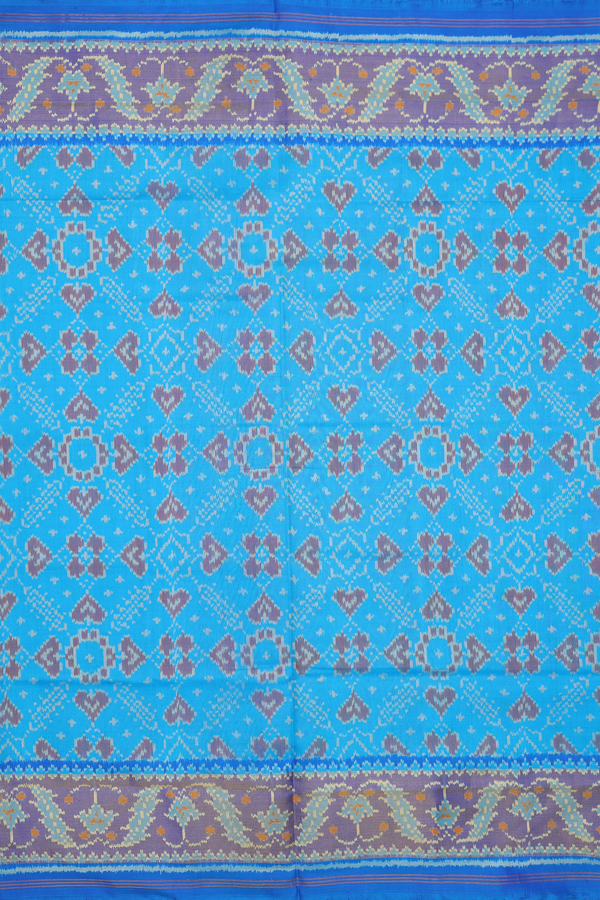 Patola Silk Saree In Deep Sky Blue With Allover Design