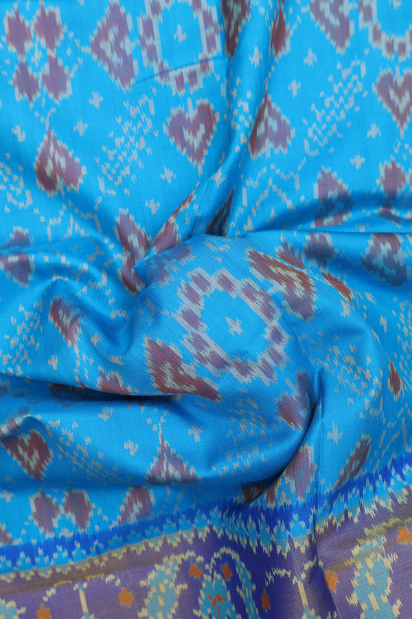Patola Silk Saree In Deep Sky Blue With Allover Design