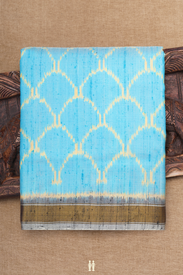 Patola Silk Saree In Deep Sky Blue With Scallop Design