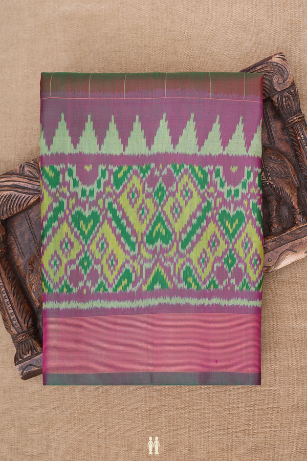 Patola Silk Saree In Dual Tone With Checks Design