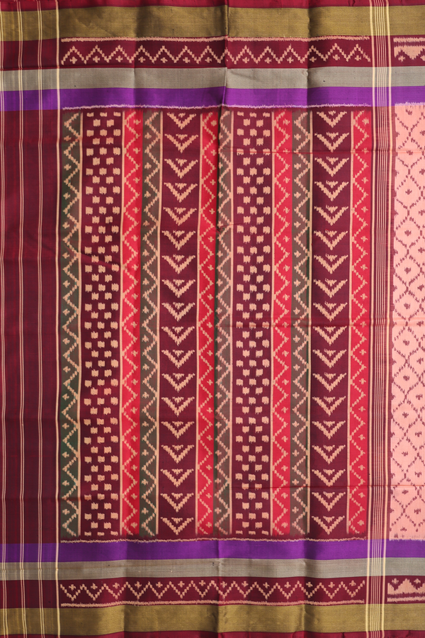 Patola Silk Saree In Rose Gold With Ogee Design