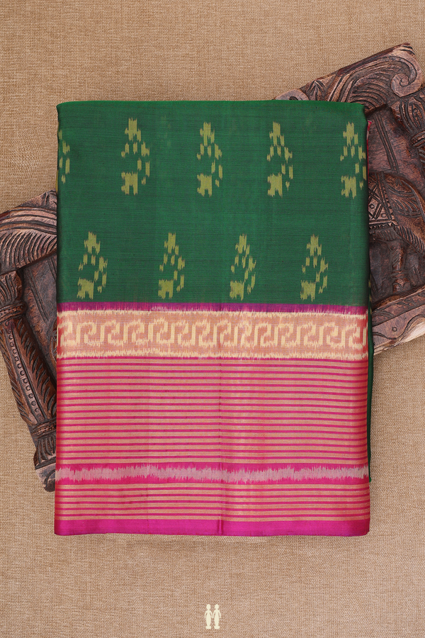 Patola Silk Saree In Emerald Green With Allover Buttas