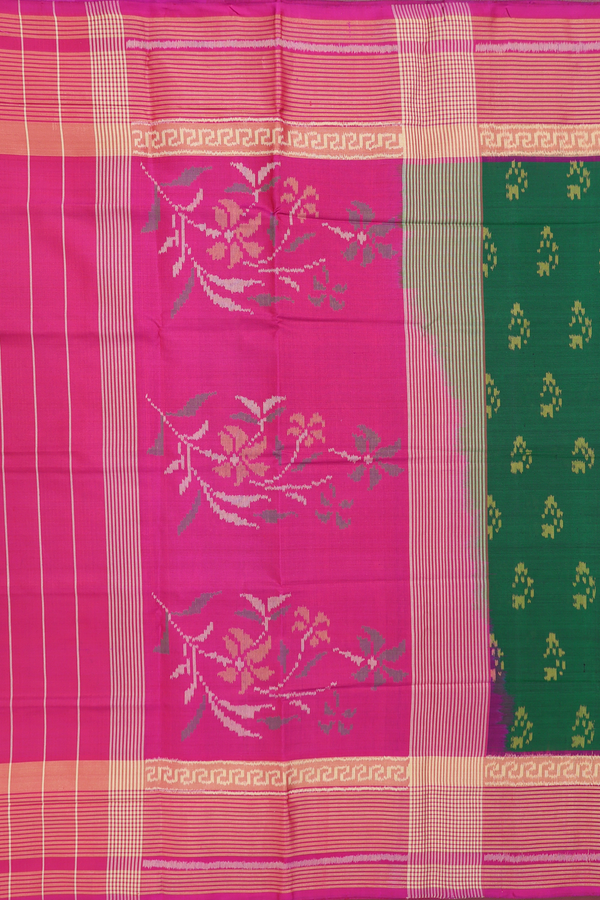 Patola Silk Saree In Emerald Green With Allover Buttas