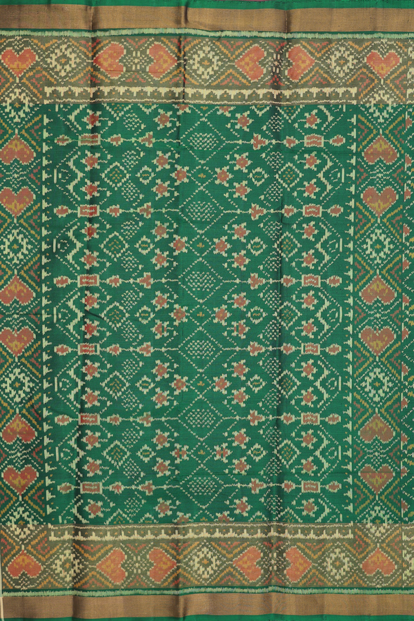 Patola Silk Saree In Emerald Green With Diamond Design
