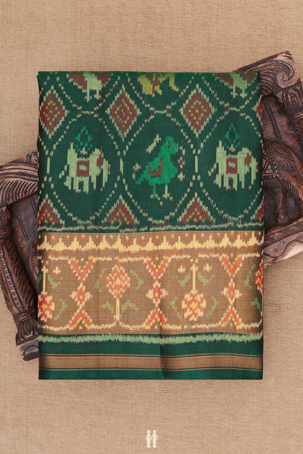 Patola Silk Saree In Forest Green With Allover Design