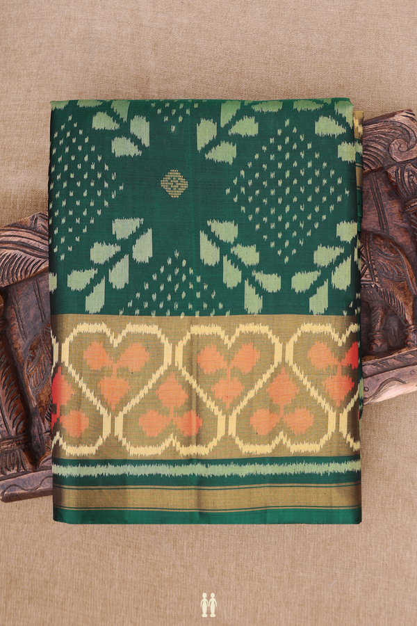 Patola Silk Saree In Forest Green With Allover Design