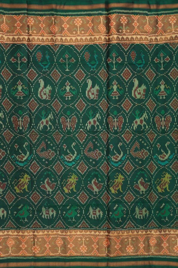 Patola Silk Saree In Forest Green With Allover Design