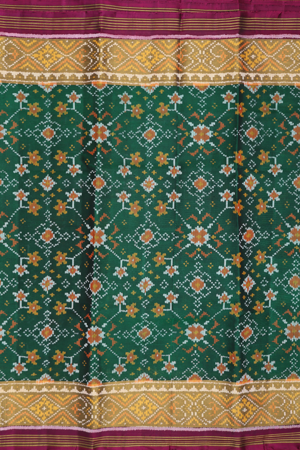 Patola Silk Saree In Forest Green With Ikat Design