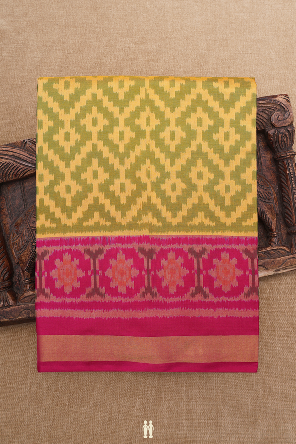 Patola Silk Saree In Green And Yellow With Allover Design
