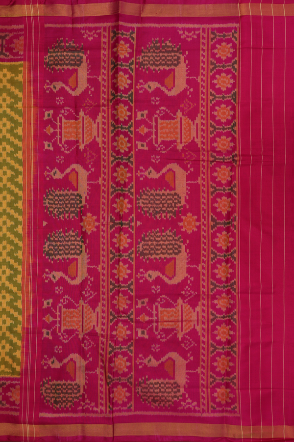 Patola Silk Saree In Green And Yellow With Allover Design