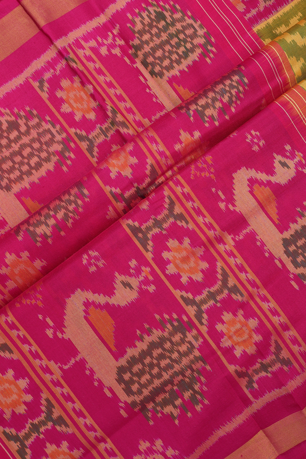 Patola Silk Saree In Green And Yellow With Allover Design