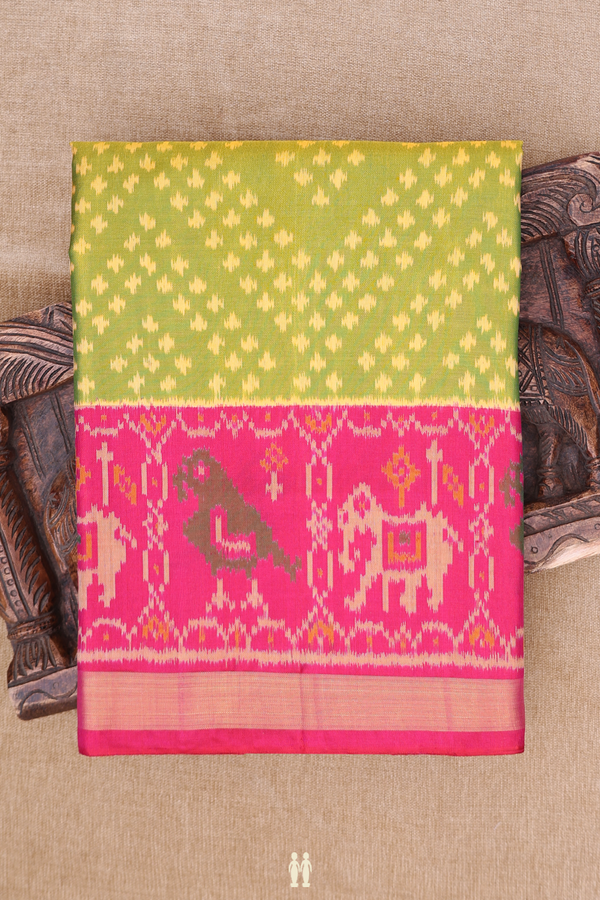 Patola Silk Saree In Green With Diamond Design
